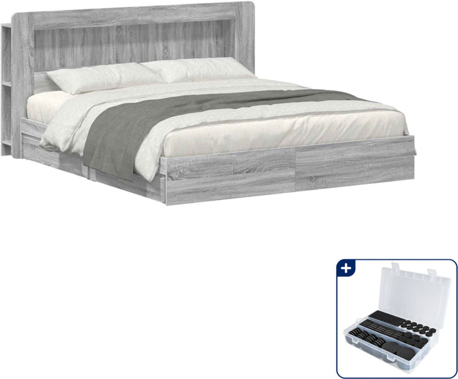 vidaXL bedframe met opslag - Kingsize - 180 x 200 cm - grijs sonoma - Inclusief antikrasvilt 177-delig