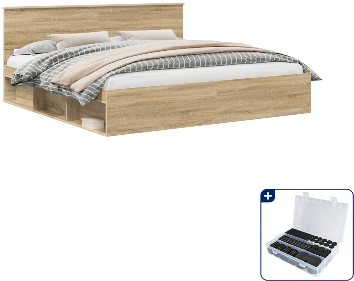 vidaXL Bedframe - 200 x 200 cm - sonoma eiken - Inclusief antikrasvilt 177-delig Grijs
