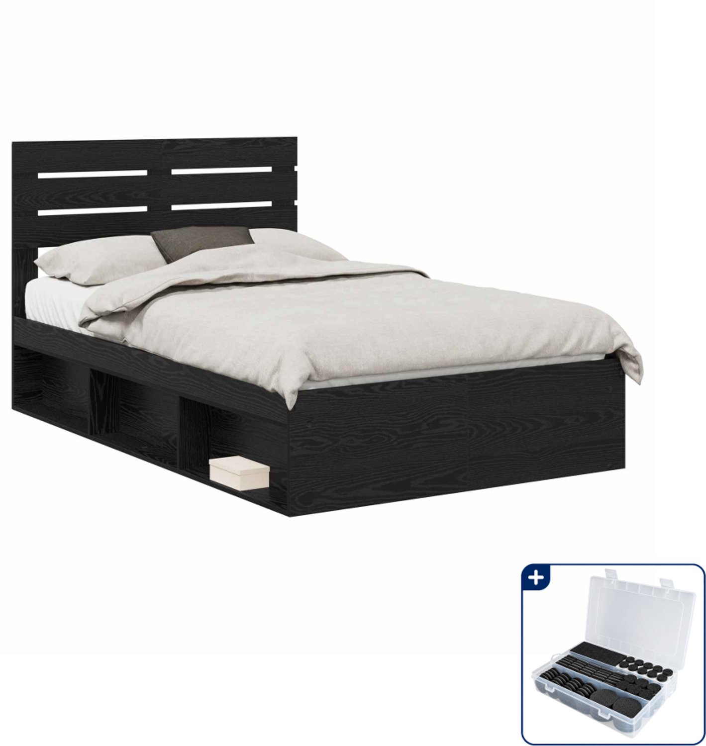 vidaXL bedframe - 120 x 200 cm - massief grenenhout - zwart eiken - Inclusief antikrasvilt 177-delig