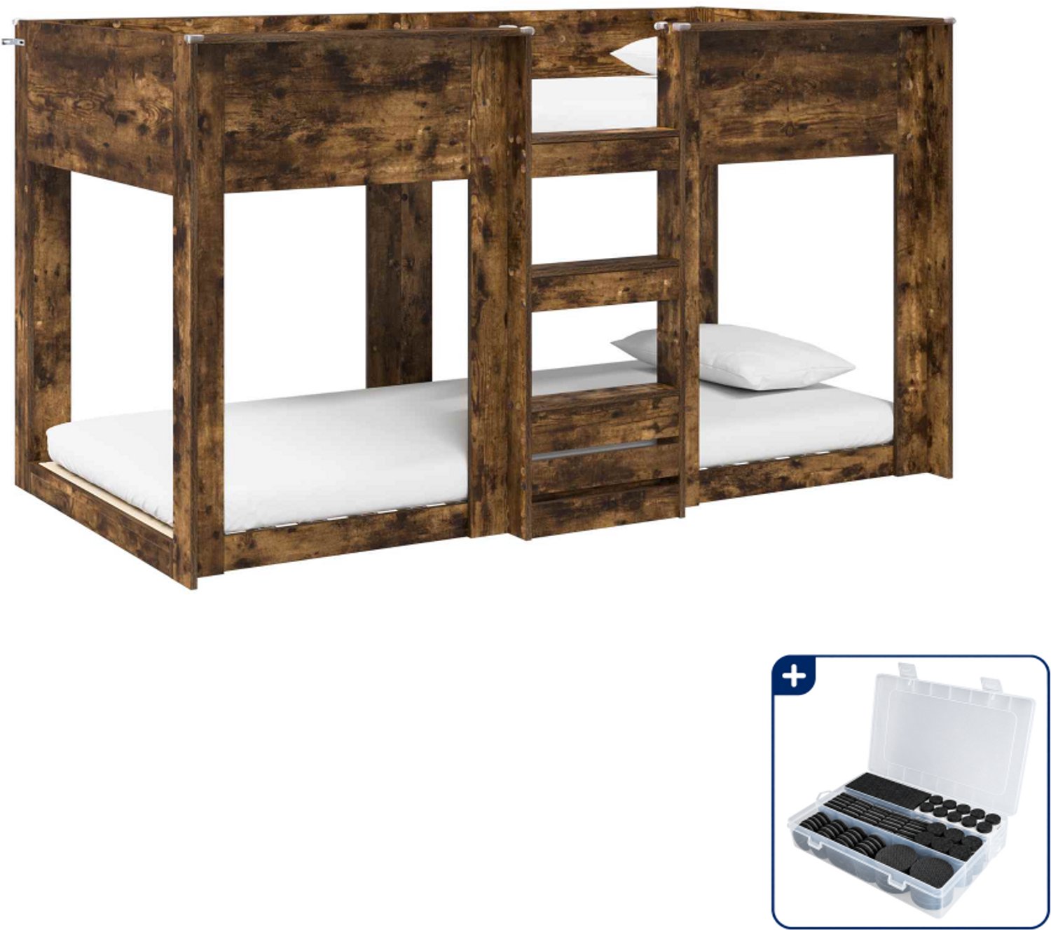 vidaXL stapelbed - 80 x 200 cm - bewerkt hout - gerookt eiken - Inclusief antikrasvilt 177-delig Wit