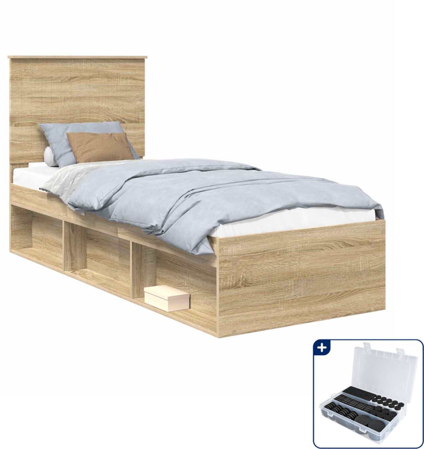 vidaXL bedframe - 75 x 190 cm - bewerkt hout - sonoma eiken - Inclusief antikrasvilt 177-delig Bruin