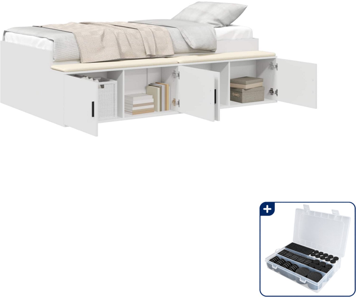 vidaXL bedframe met opberglade - 100 x 200 cm - bewerkt hout - wit - Inclusief antikrasvilt 177-delig