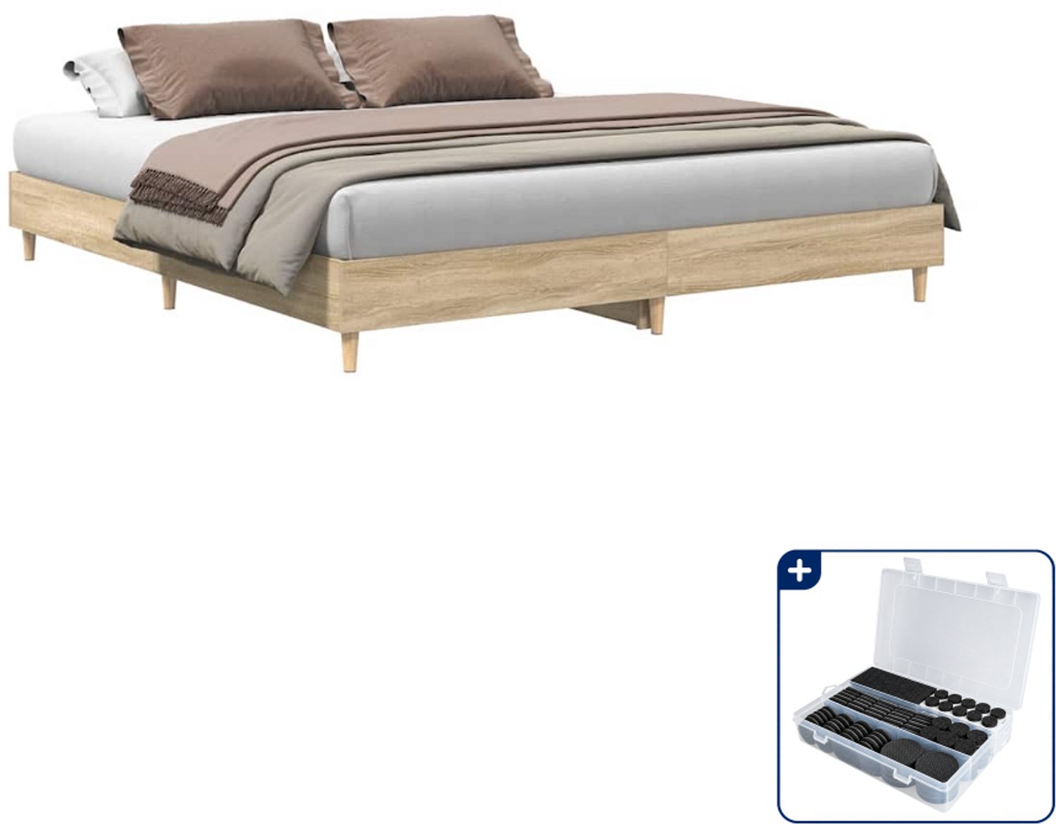 vidaXL Queensize bedframe - 160 x 200 cm - sonoma eikenkleur - Inclusief antikrasvilt 177-delig Bruin