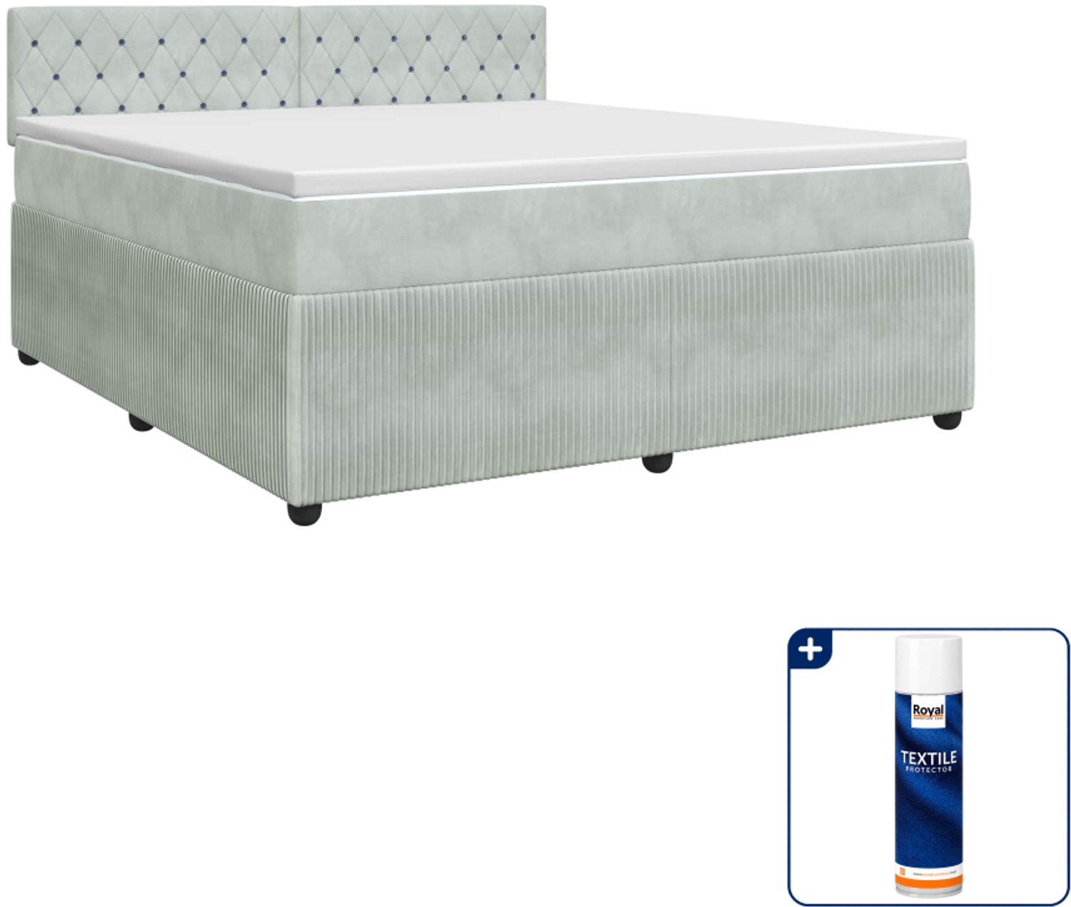 vidaXL Boxspringbed met matras - 140 x 190 cm - fluweel - lichtgrijs - Inclusief textielbeschermer 500 ml