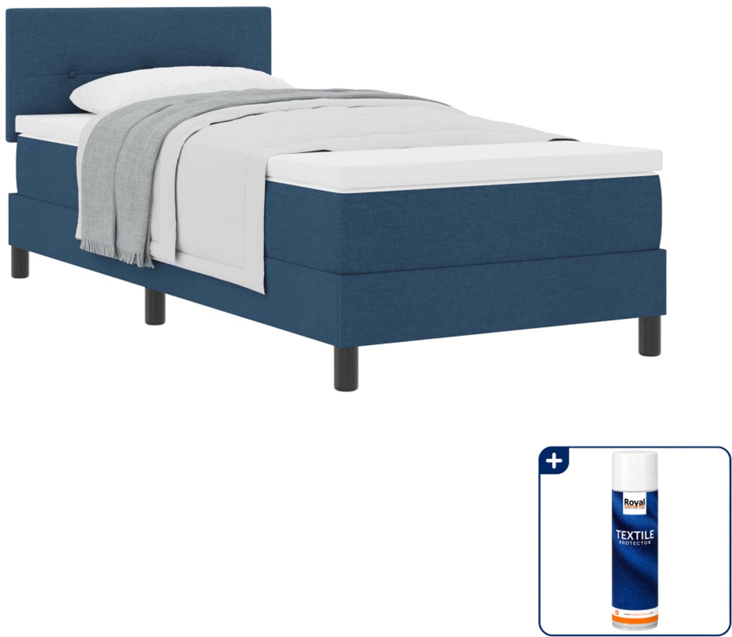 vidaXL boxspringbed - 80 x 200 cm - blauw - stof - Inclusief textielbeschermer 500 ml