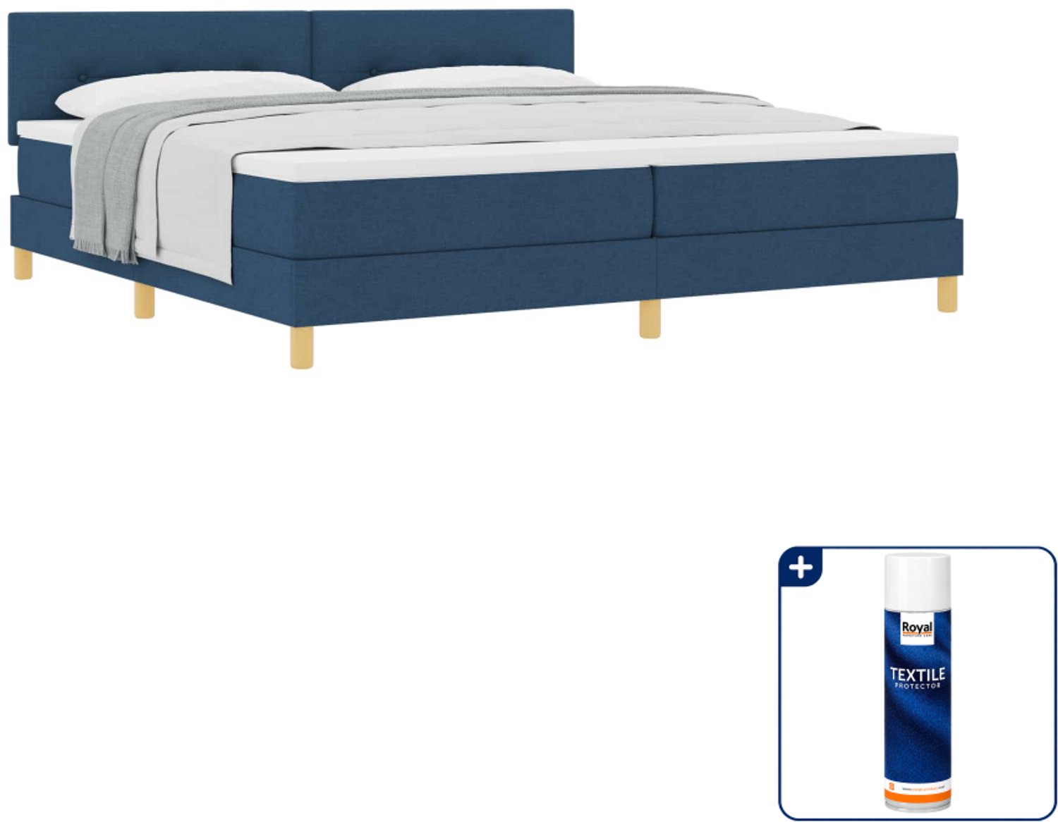 vidaXL boxspringbed - 200 x 200 cm - blauw - Inclusief textielbeschermer 500 ml