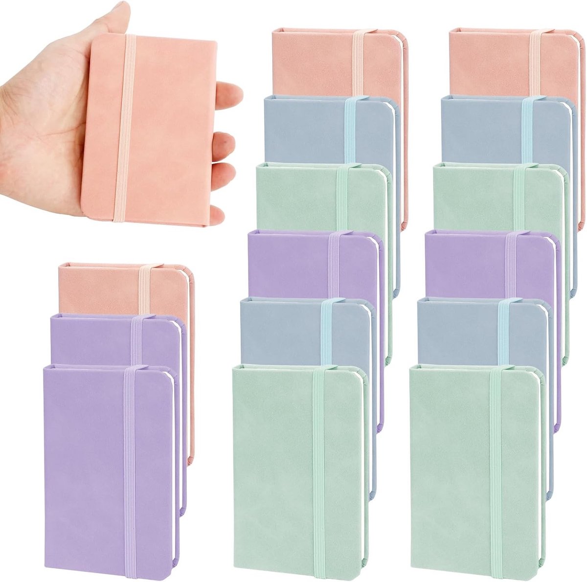 Notitieboekjes Set - Paars/Pink/Blauw/Groen - A7 - Houtvrij Papier met Elastische Band - Voor Notities en Ideeën
