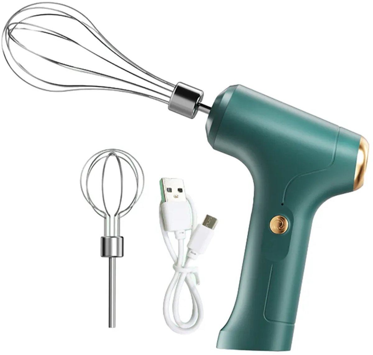 Draadloze handmixer (1 stuk), USB-oplaadbare elektrische mixer, één snelheid, Geschikt voor enkele en dubbele kop, Geschikt voor bakken en kamperen.