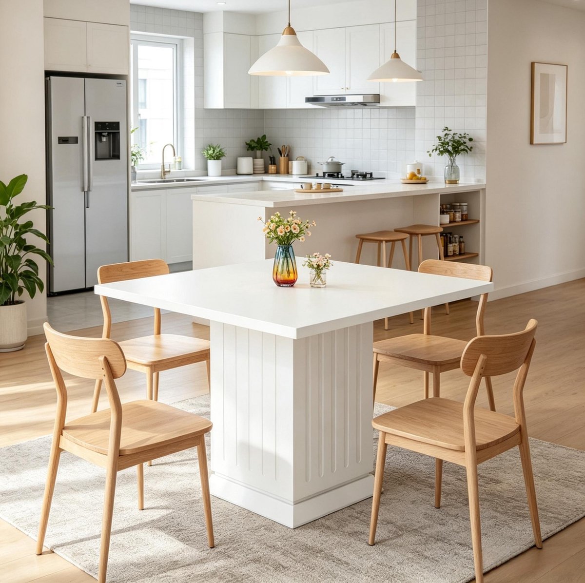 MIVRAY Eettafel - Vierkante Moderne Tafel Voor Vier Personen - Witte Houten Tafel Met Stevige Spaanplaat - 90x90x75 Cm