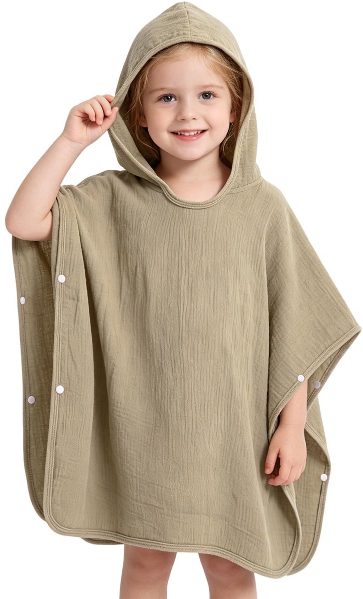 Elzusha - Kinder Poncho Handdoek - 100% Katoen - Grijs Groen