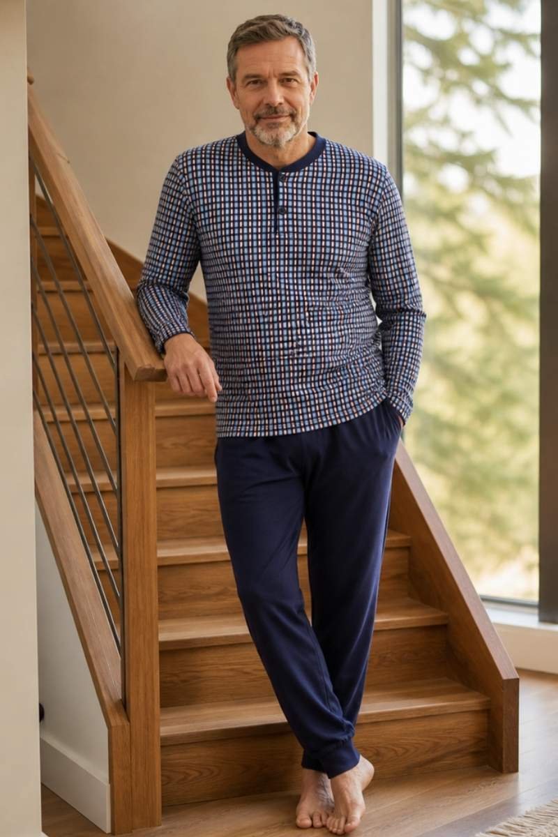 Pyjama mit Knopfleiste und Strickbündchen nachtblauw Ringella - Blauw - Maat - 56