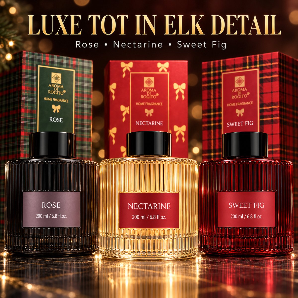 EasyMart Geurstokjes Set 3-Delig - Huisparfum & Geurverspreider - Premium Diffuser Set - 3x 200ml met Rotan Stokjes - Rose, Nectarine & Sweet Fig - Luxe Interieur Geur voor Woonkamer, Badkamer & Toilet — cadeau in Wonen & Interieur - foto 3