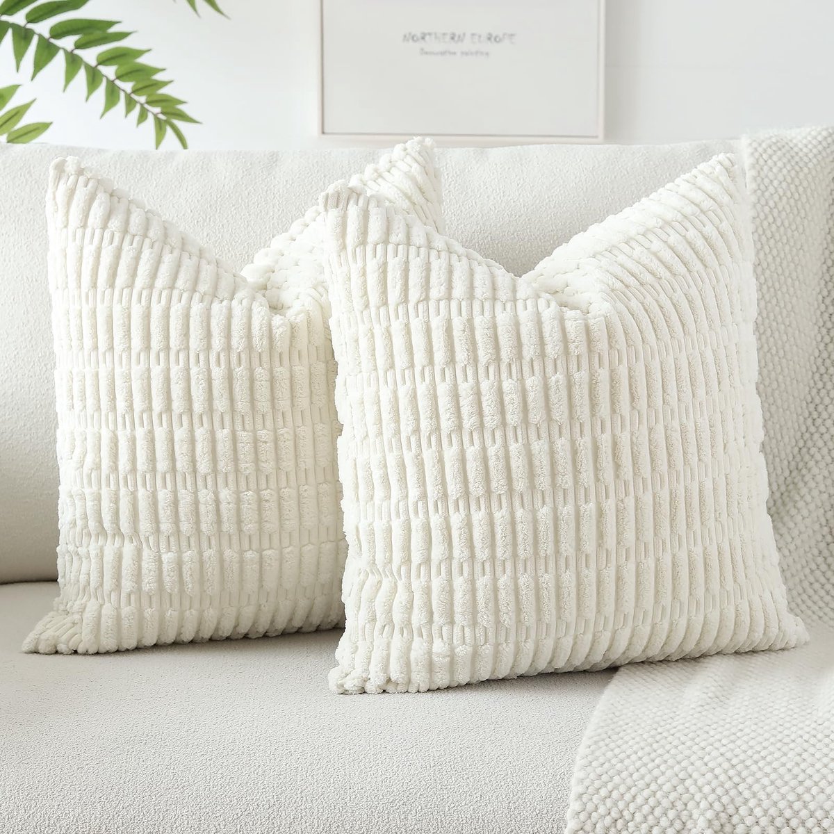 Elzusha - Set van 2 Corduroy Kussenhoezen - 40x40 cm - Crème Wit