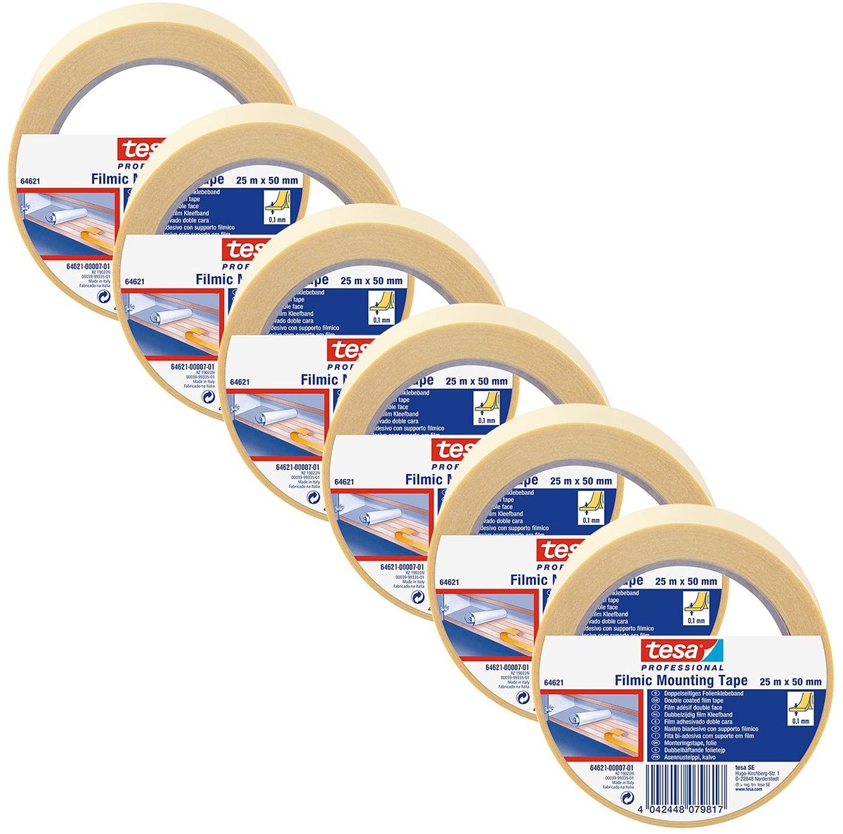 Elzusha - Dubbelzijdige Plakband, 25m x 5cm, Vochtbestendig, Pack van 6