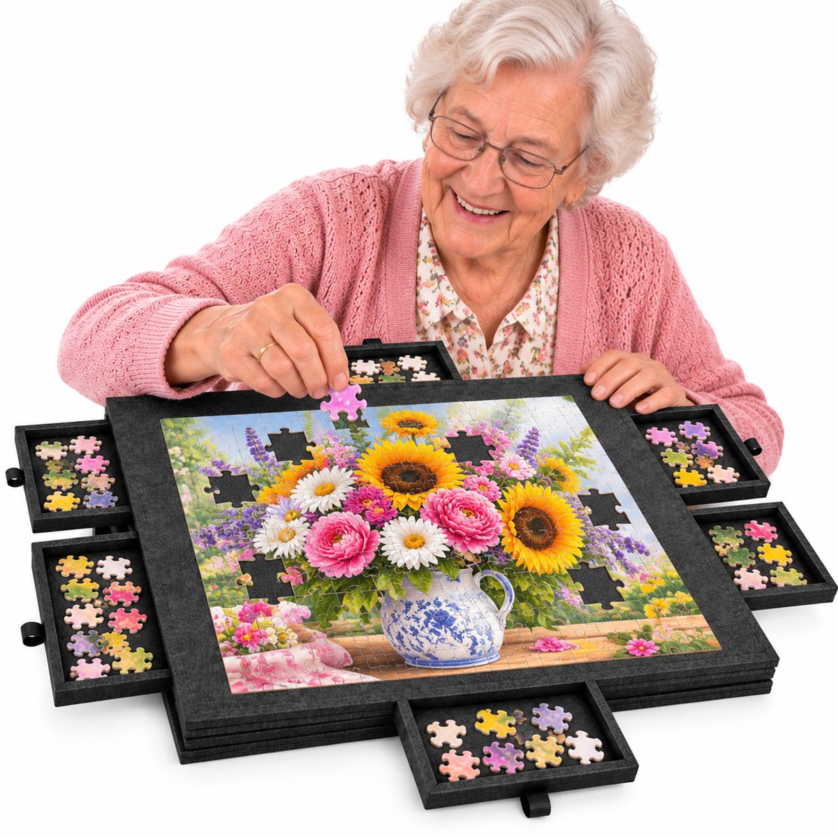 Currero Puzzeltafel Met Lades 1000 Stukjes - Puzzelbord - Puzzelmat - Opbergsysteem - Vilt - Met Deksel - Legpuzzel Accessoires - 1000 Pcs