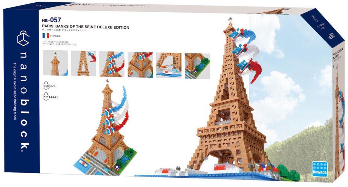 Bandai - Nanoblock - Eiffeltoren Deluxe - Baksteen Minifiguur 2500 stuks - Bouwpakket Montage Model Monumenten Parijs - Bouwpakket Speelgoed Kinderen 12 jaar en + Tiener Volwassenen - NBC057