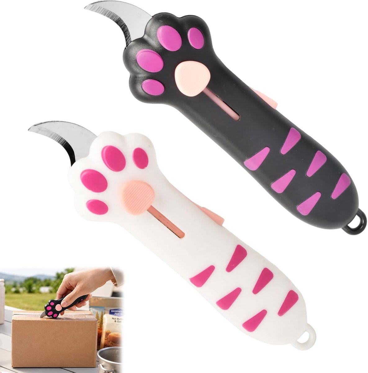 2 stuks - Verpakkingopener - Universeel mes - Kattenpootsnijder - Telescopische snijder - Zwart-wit + Roze-wit