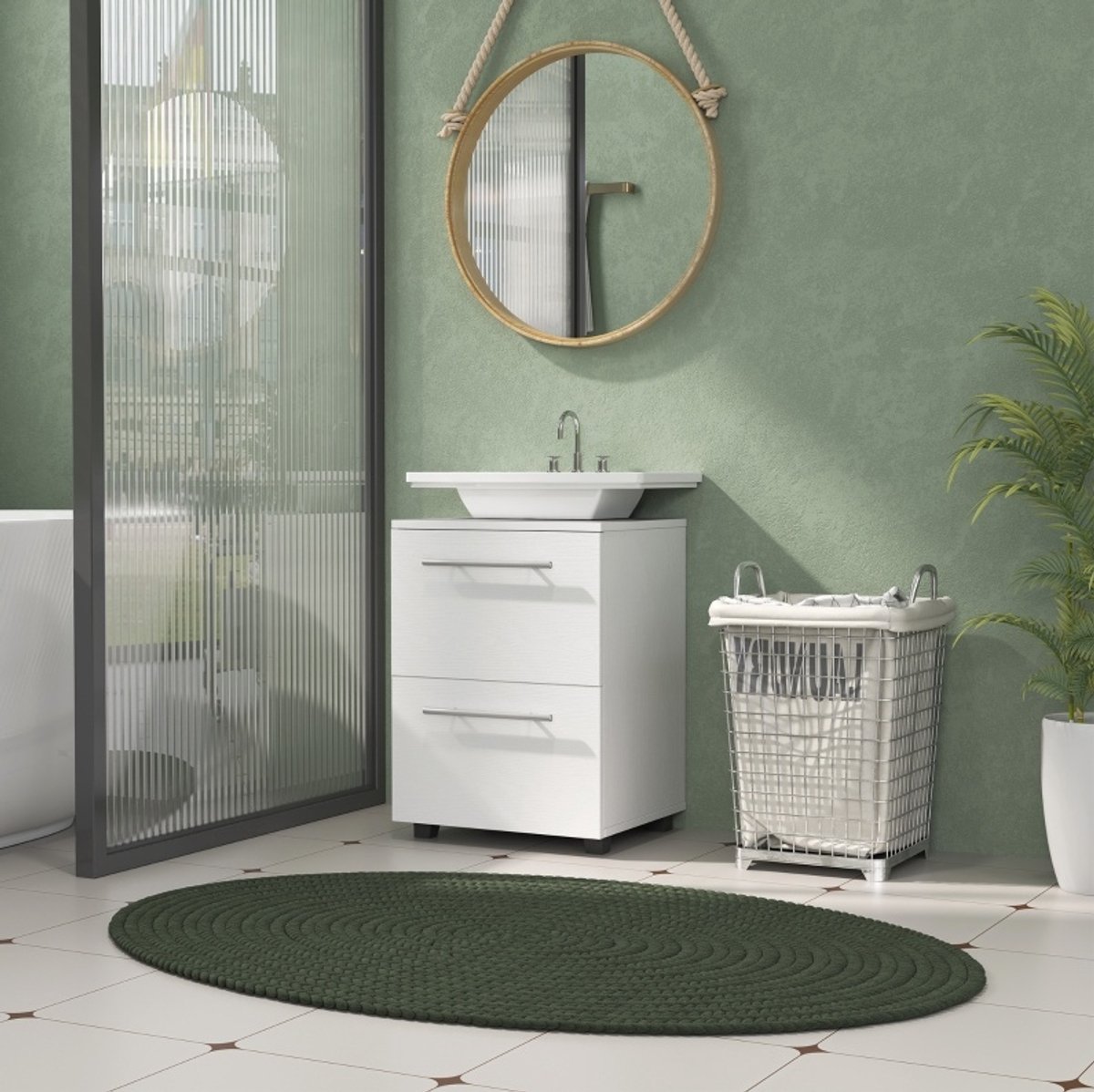 DESMIU Badkamerkast - Wastafelonderkast Met U-vormige Uitsparing En Lade - Compact Voor Kleine Badkamers - Spaanplaat - 41,5x35,5x59 Cm - Wit