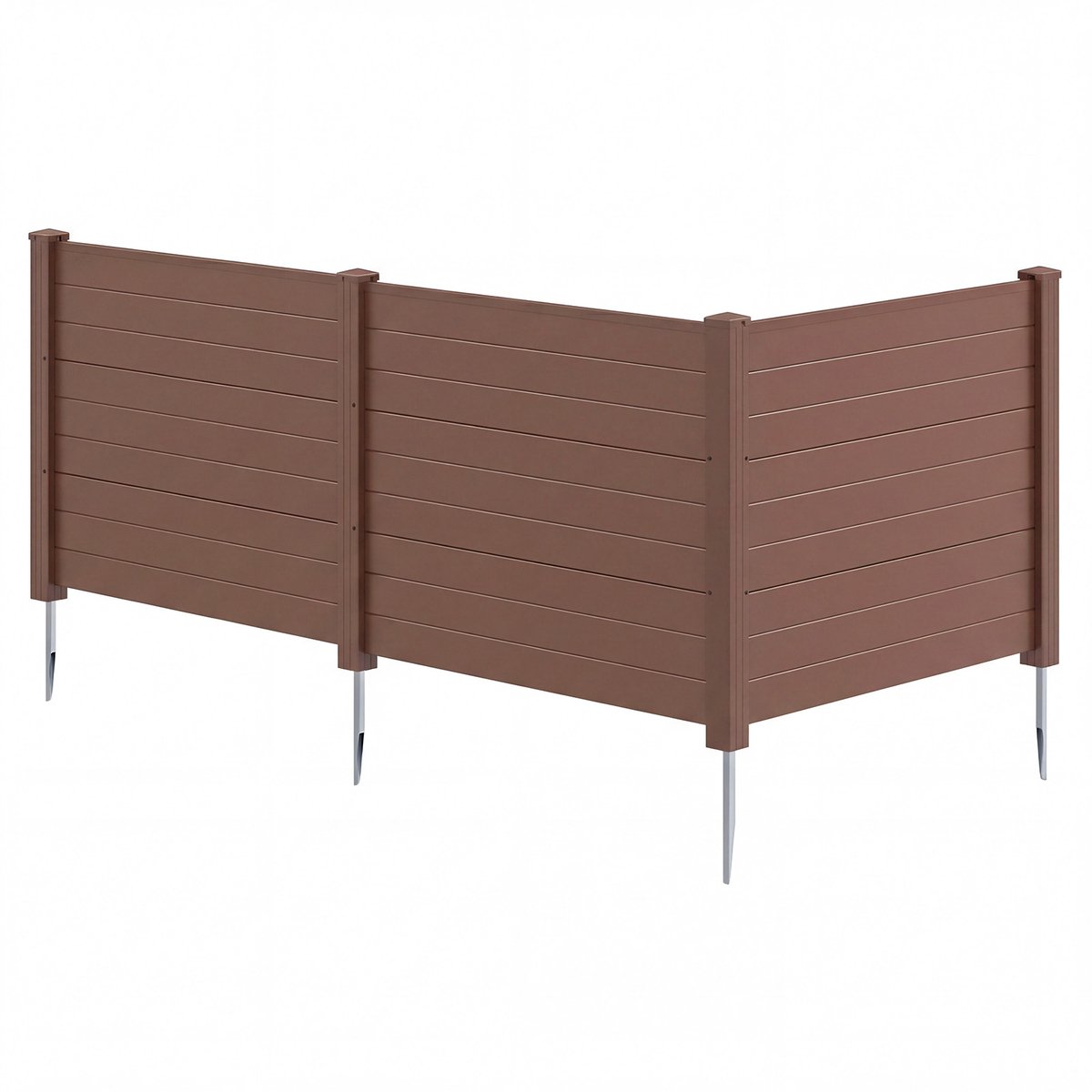 COSTWAY Tuinscherm 3-delig, Scherm met 4 palen, 122 x 95 cm, Privacy-scherm van PP & gegalvaniseerd metaal, Steekbaar lamellenscherm, Vrijstaand privacy-scherm voor tuin terras (Bruin)