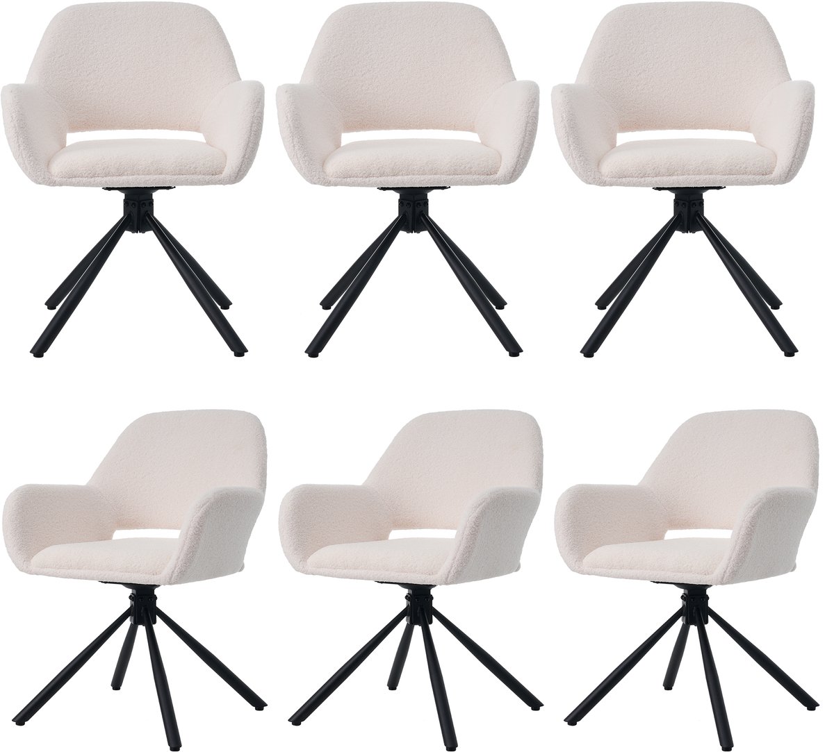 MUVANO Draaibare eetkamerstoel wit - Sherpa eetkamerstoelen set van 6 - Met armleuning - 150 kg - 360 graden draaibaar - Eetkamer Wit