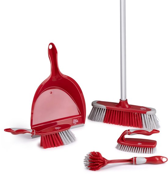 Dirt Devil Schoonmaakset 6 Stuks - Afwasborstel/ Handschrobber/ Zachte Bezem met Steel / Stoffer en Blik - Rood/ Grijs van Dirt Devil — afbeelding 3