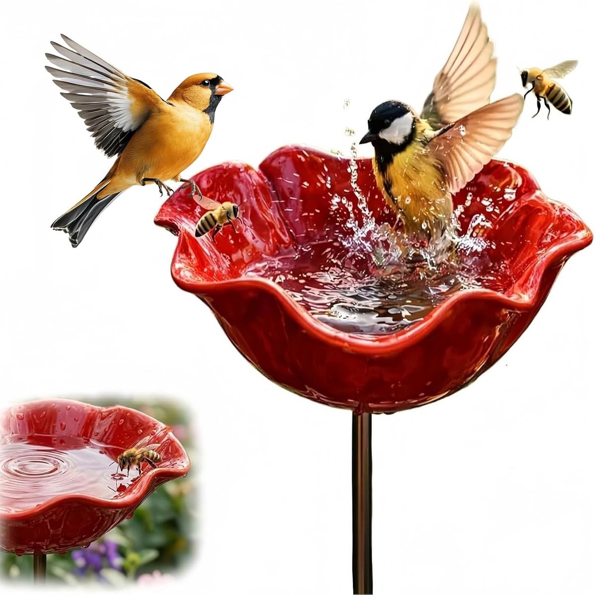 Buiten Vogelbad en Voederhuis voor Tuin, Ideaal voor Vogels en Bijen, Decoratieve Tuinaccessoires