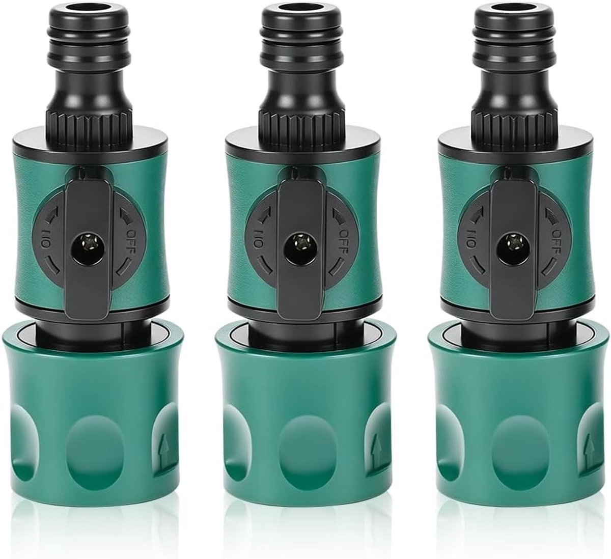 3-delige afsluiter met slangverbinding en regelklep voor traploze waterstroomregeling en irrigatiebeheer