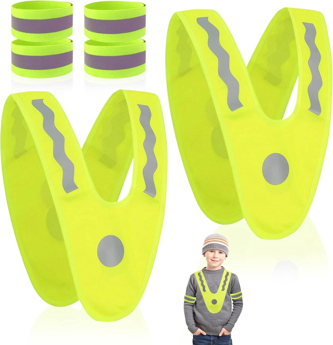 Veilige Reflecterende Vesten voor Kinderen, 2-Delige Set met 4 Reflecterende Bands, Hoogzichtbaar en Wasbaar Veiligheidsvest voor Kinderen