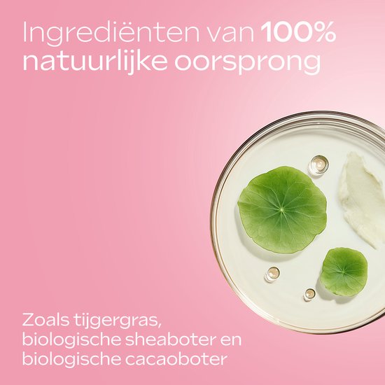 Ingrediënten van 100% natuurlijke oorsprong, zoals tijgergras en biologische sheaboter.