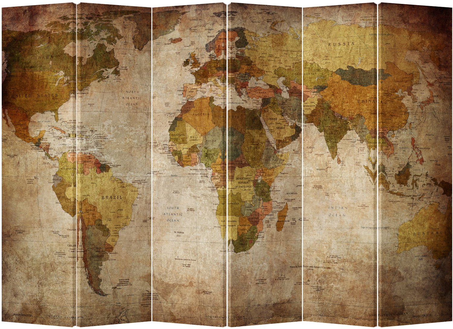 Fine Asianliving Kamerscherm Scheidingswand B240xH180cm 6 Panelen Wereldmap Multicolour