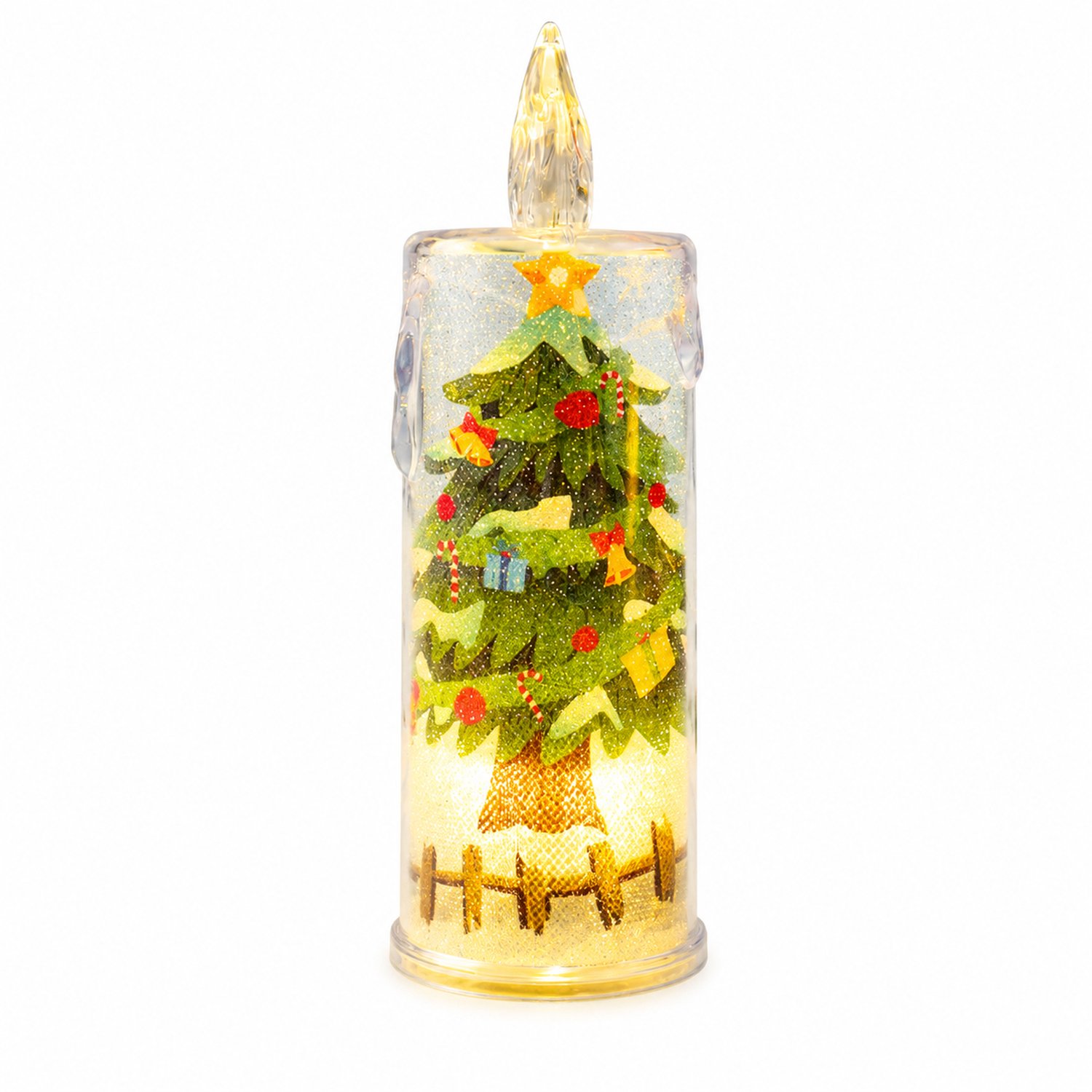 SWGOTA led kaarsen voor kerstdecoratie - kaarslamp met kerstboommotief, zonder aparte voet, 16 cm hoog en 6 cm breed Transparant