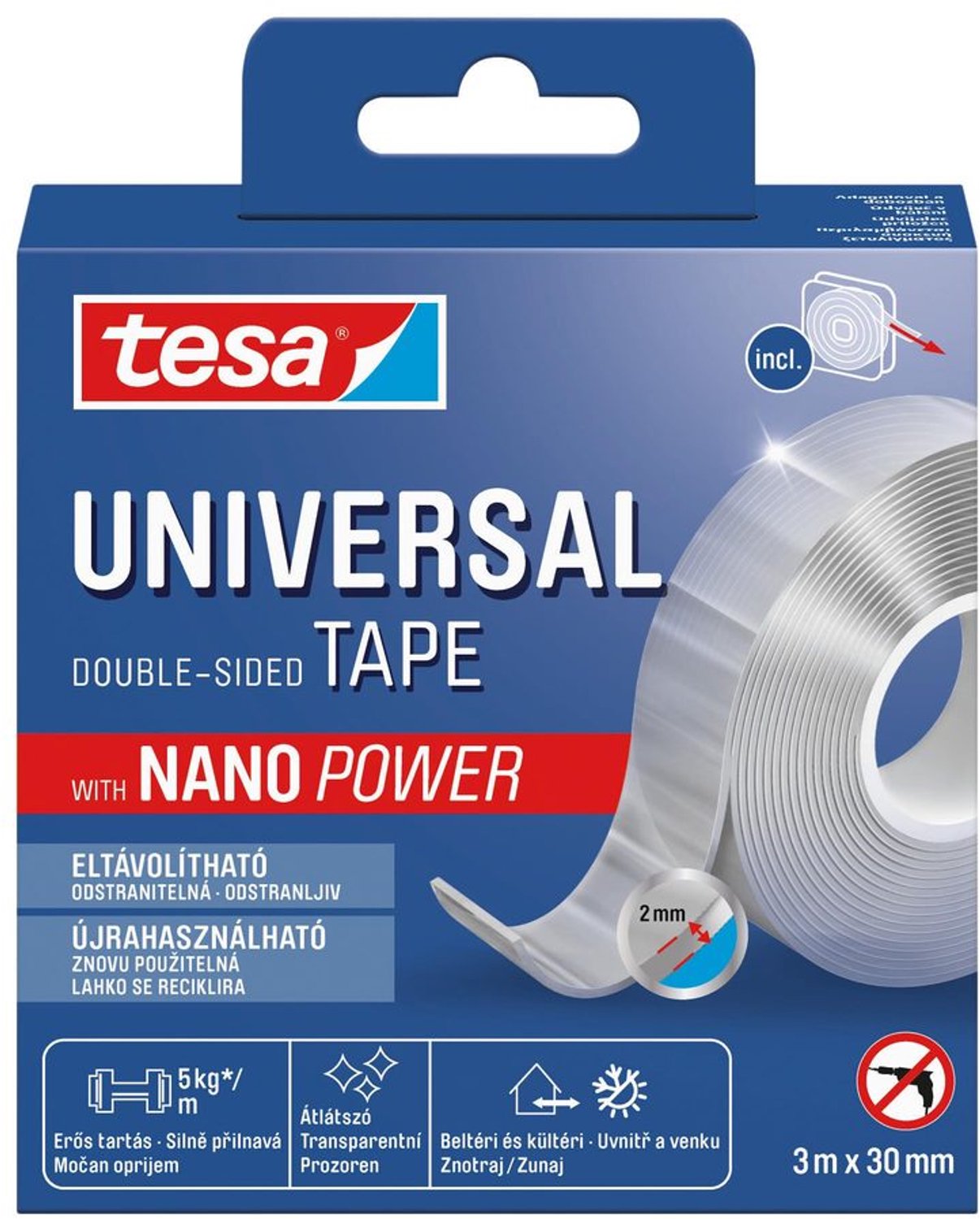 Tesa Universele Nano Tape - Transparante Dubbelzijdige Plakband - 3 m x 30 mm
