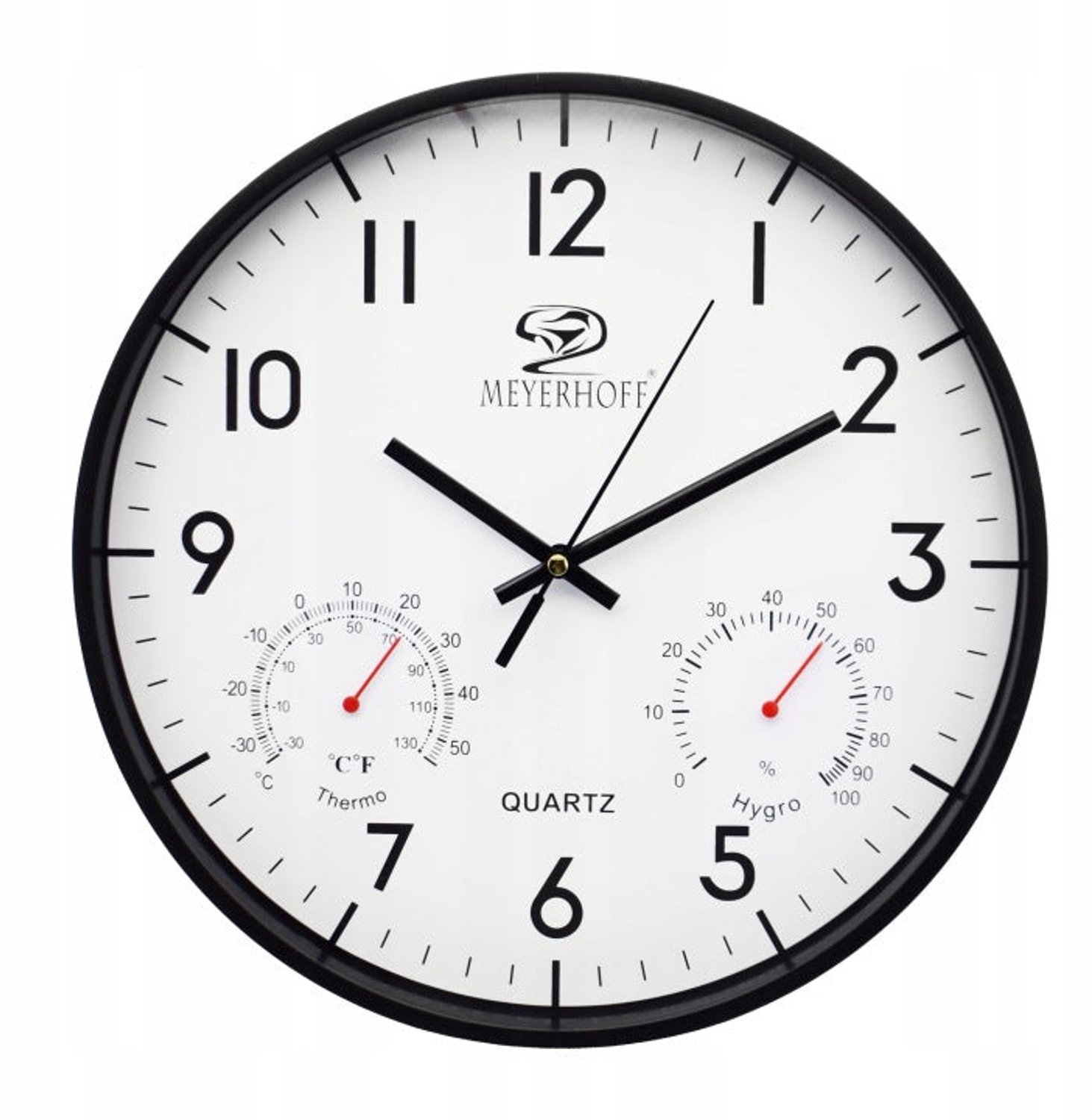 Wandklok 28,4 cm – Stille Muurklok met Thermometer & Hygrometer