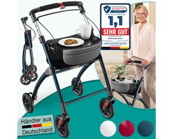 ELONEO Lichtgewicht Rollator voor Binnen - 54 cm Breed, Opvouwbaar Looprek met Dienblad en Stoffen Mandje, Smalle Rollator van Aluminium, Inklapbaar Mobiliteitshulpmiddel, Antraciet