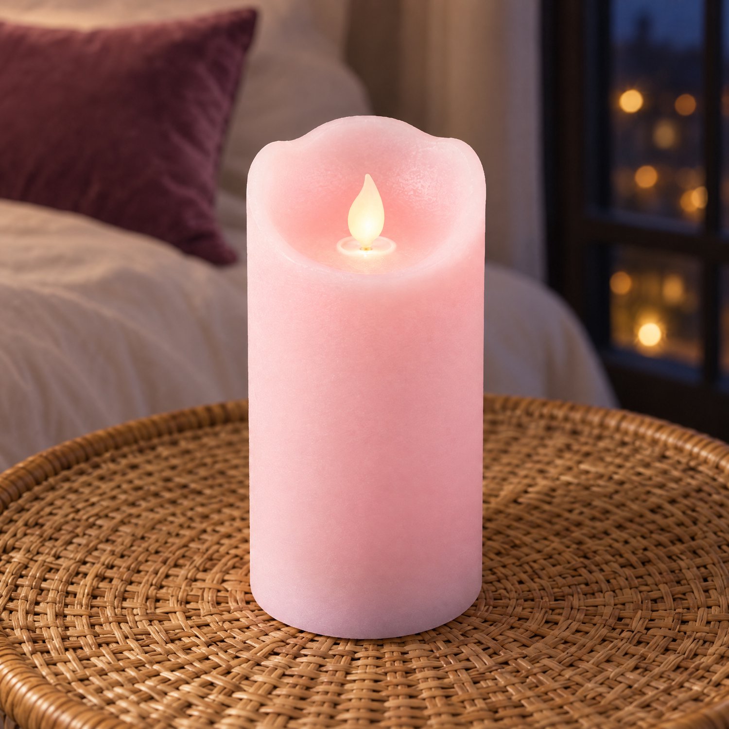 Cheqo LED Kaars 1 Stuk - Roze Stompkaars met Bewegende Vlam - Vlamloze Kaars - Nepkaars - Sfeerkaars - Sfeerverlichting - Woondecoratie - Tafeldecoratie - Kaarslicht voor Woonkamer en Slaapkamer - Roze Decoratie - Pilaarkaars