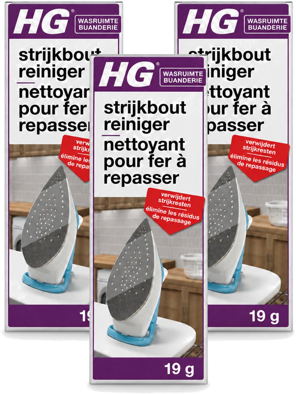 3 x HG - Wasruimte - Strijkbout Reiniger - Verwijdert Strijkresten - 19 g - Voordeelverpakking - 3 stuks