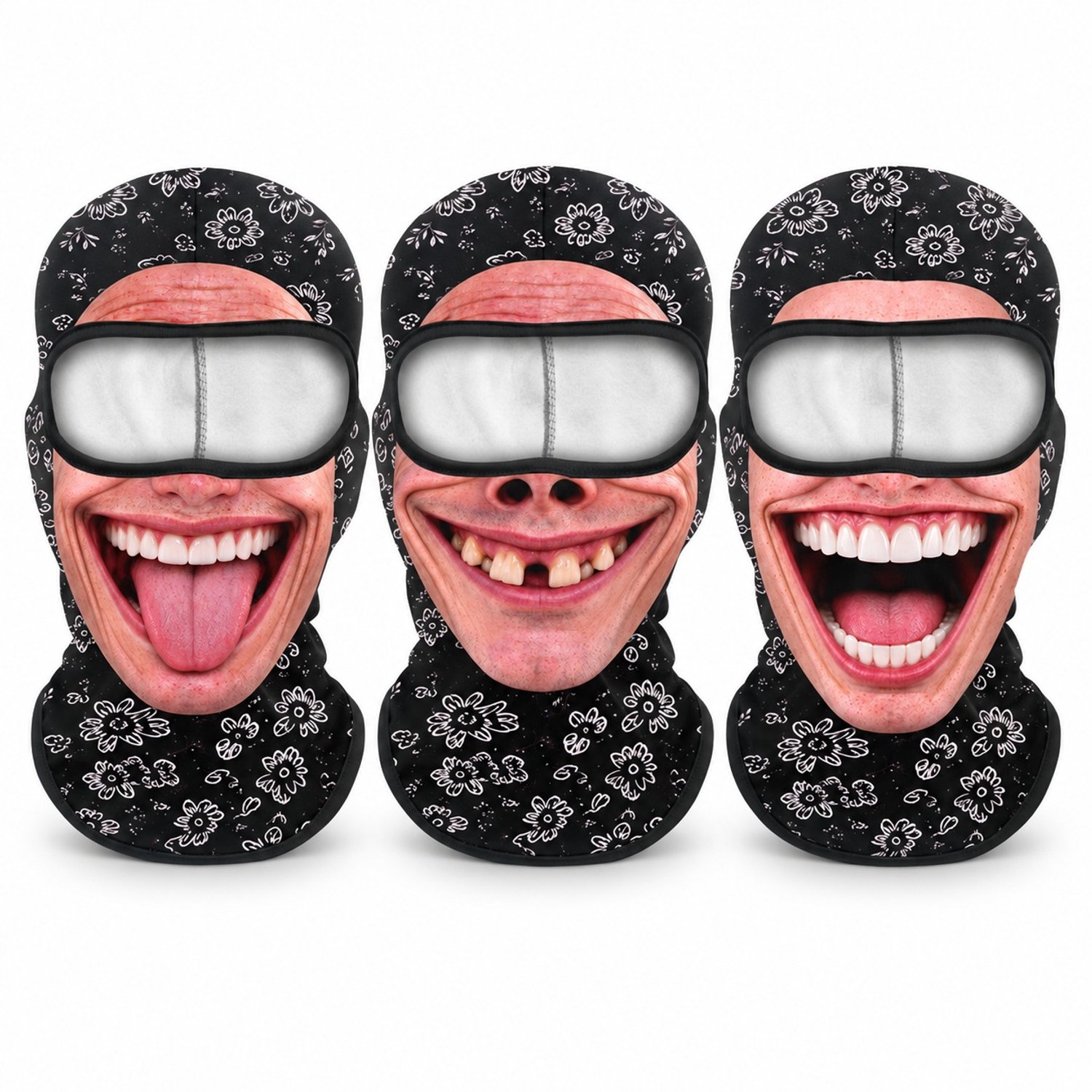 VHV-Grappige Bivakmuts 3 Stuks Zwarte 3D Balaclava Skimaskers met Fleece Voering Rekbaar Nylon en Spandex One Carnaval & Festivals 19 x 28 x 2 cm