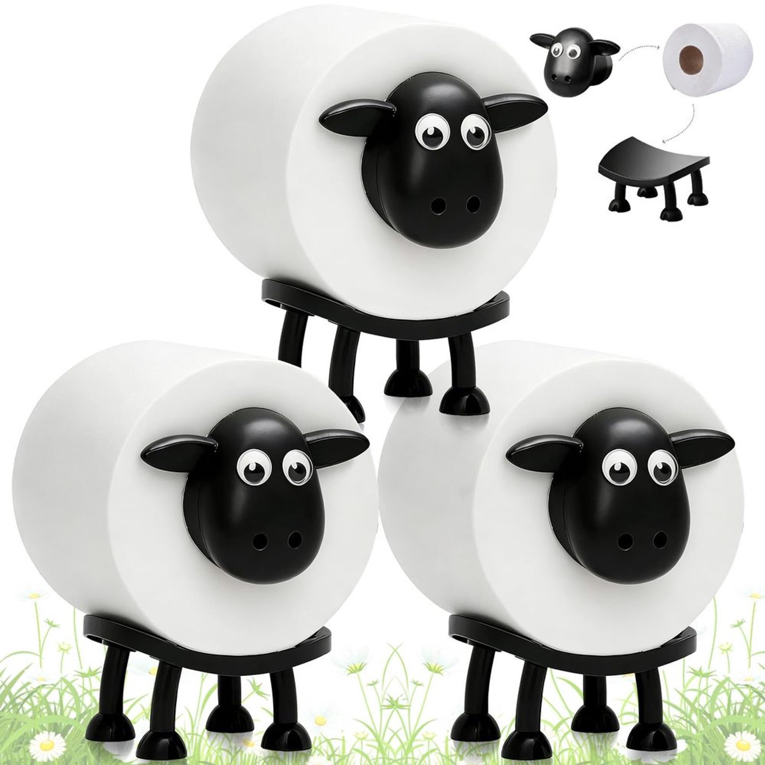 Set van 3 Grappige Schapen Toiletpapierhouders