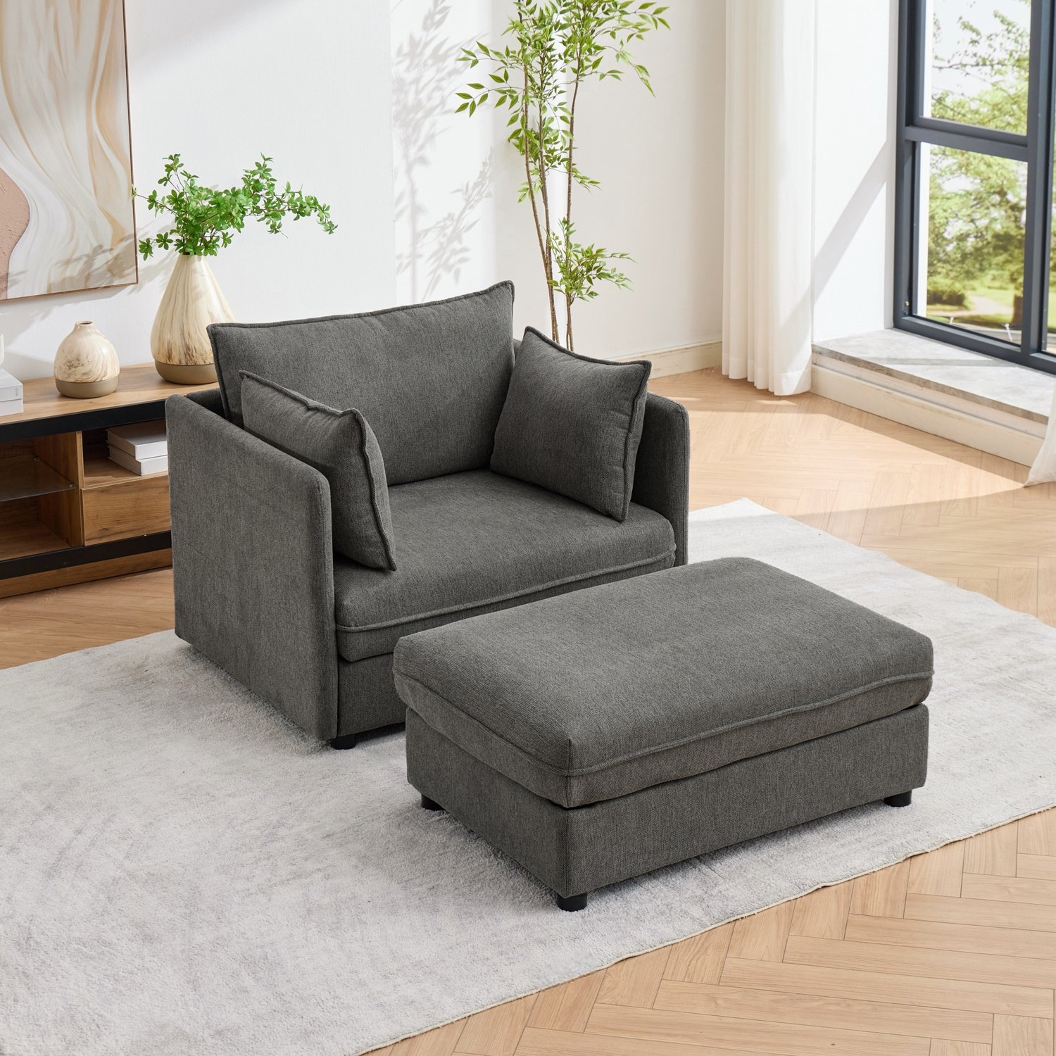 MIVRAY Fauteuil 149 x 103,5 x 81 cm - 1-Zits Met Opberghocker - Voor Woonkamer En Studiekamer - Velvet Grijs