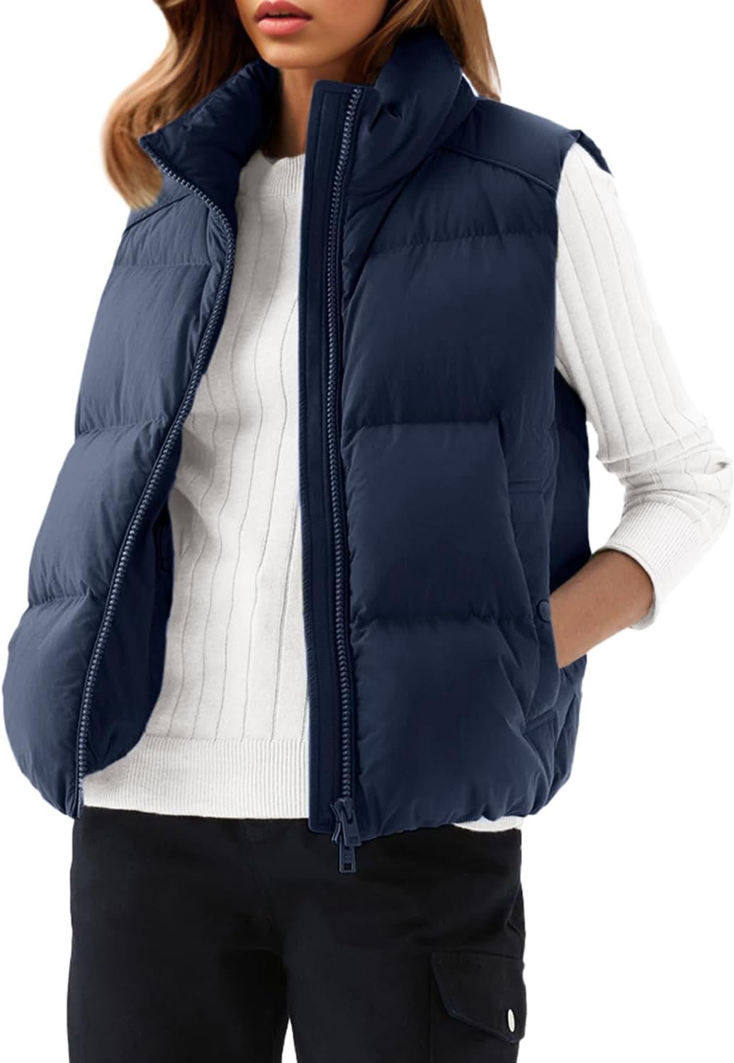 Vest, steekkraag, zonder mouwen, licht gewatteerd