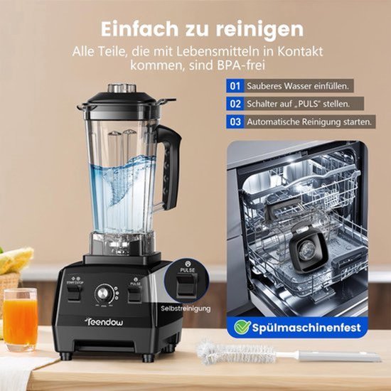 Blender Standmixer - 1600 W Vermogen - 2 Liter Inhoud - Roestvrij Staal - Zwart - Keukenapparaat — afbeelding 4