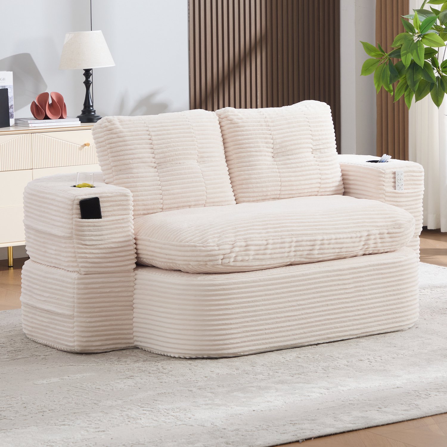 CHICFURN Slaapbank - 2-in-1 ligfunctie - met armleuningen - Beige