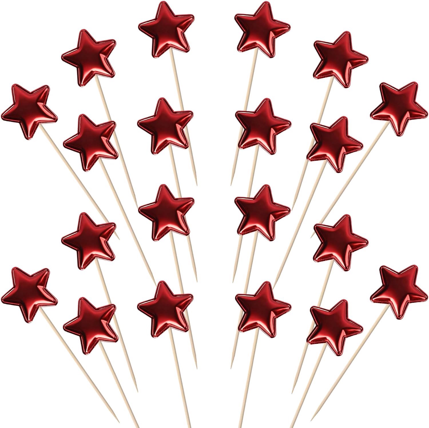 30 glitsterende ster-cupcakestoppers voor taartdecoratie, rood