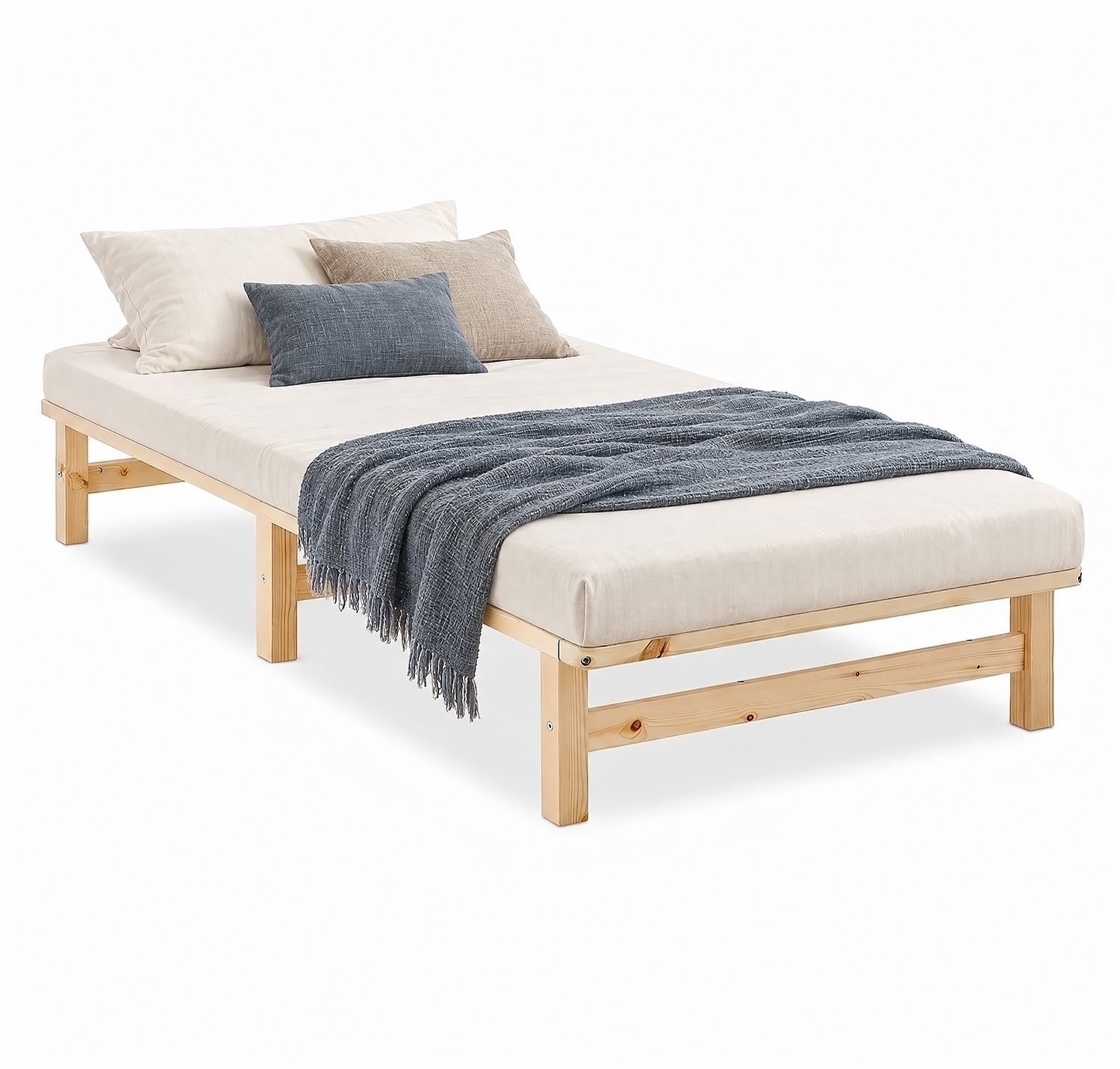Homestyle4u Palletbed 90x200 cm - Massief houten bed - Natuur