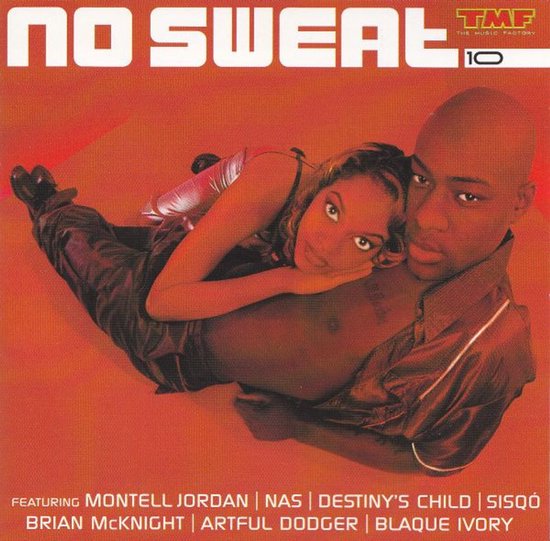 No Sweat 10 albumhoes met een man en vrouw liggend op een rode achtergrond, met artiestennamen onderaan.