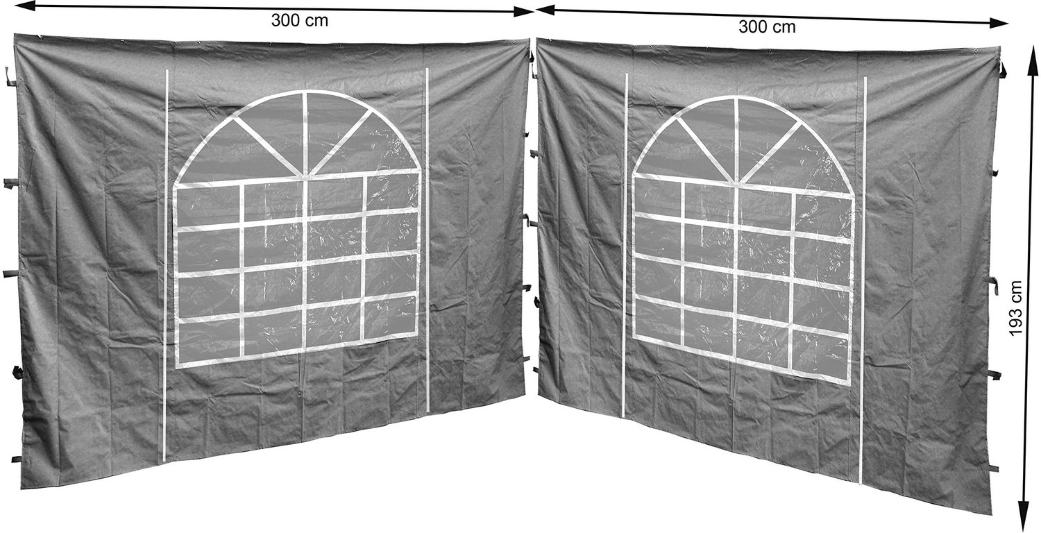 2 Zijkanten met PVC Raam voor Paviljoen 300x195 cm Grijs