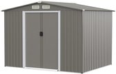 COSTWAY Tuinhuis - Metalen Tuinschuur 260 x 207 x 180 cm - Gegalvaniseerd Staal - Met Fundament, Dubbele Deuren en Oprijplaat - Afsluitbaar - 8,5 m³ - Lichtgrijs