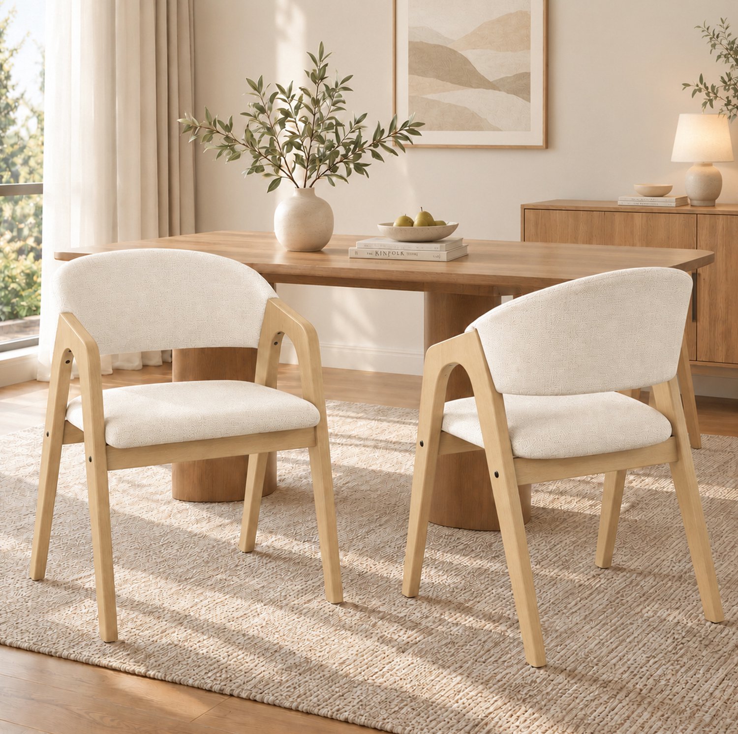 MIVRAY Eetkamerstoel Set Van 2 - Met Armleuningen - Linnen - Naturel Beige