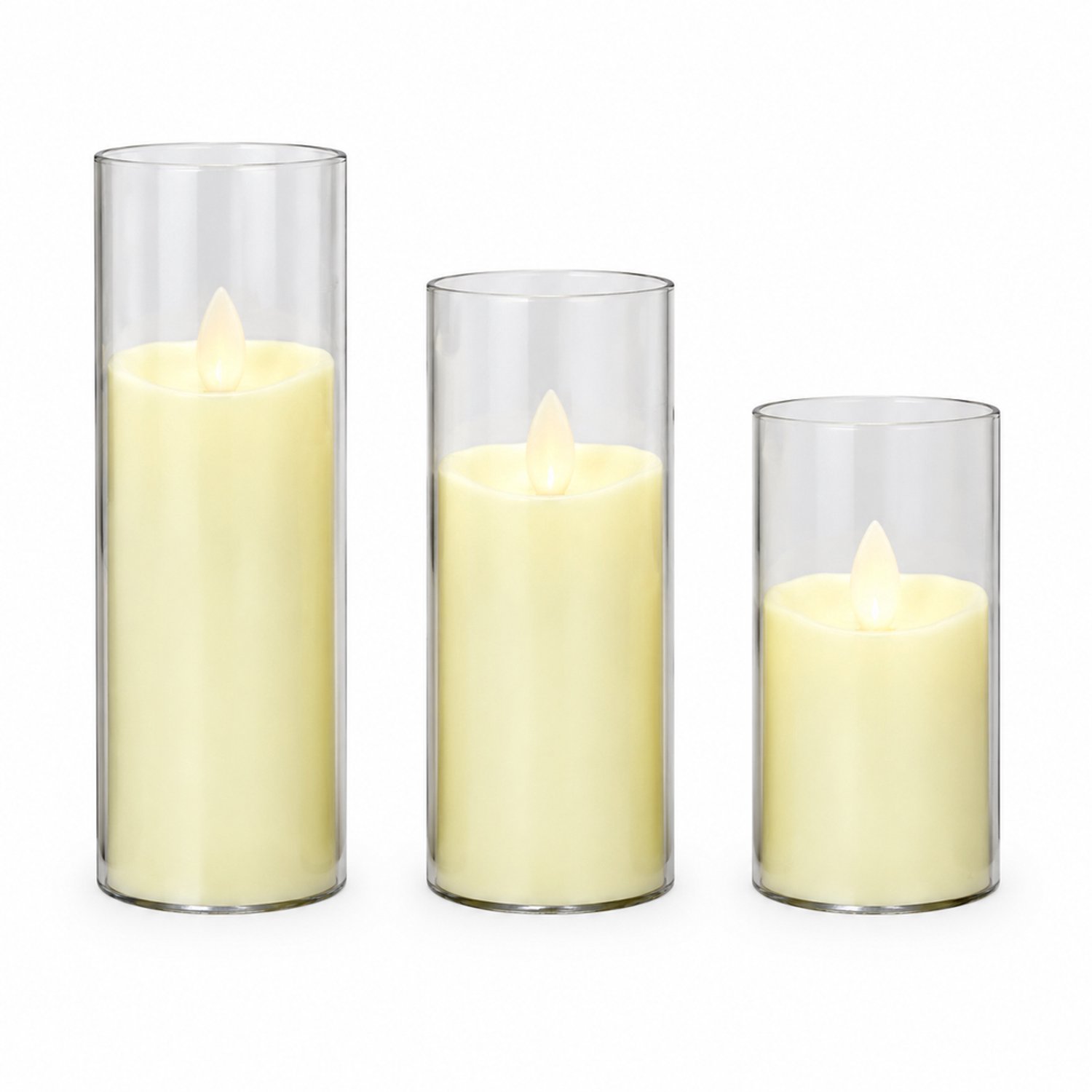 SWGOTA led kaarsen met bewegende vlam, 5 x 12,5 cm, glazen omhulsel en golvende kaarsrand, 12 stuks per displaydoos Ivoorwit