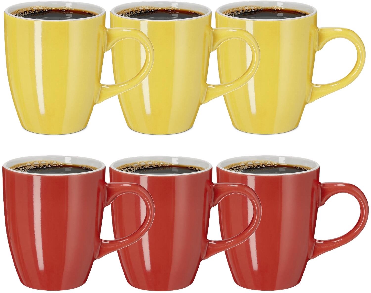 Bellatio Design Koffiekopjes Colourful Glaze - 6x stuks - Keramiek - rood / geel - 350 ml - 10 cm
